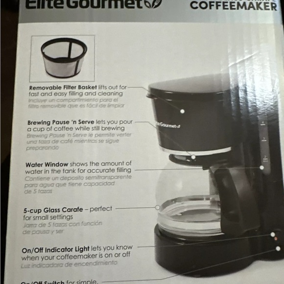 Elite Gourmet 5-Cup Automatic Brew & Drip Coffee Maker, Black - Picture 4 of 7